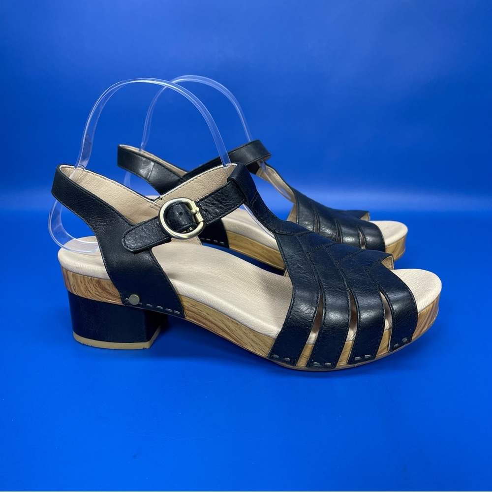 Dansko Mara Leather Open Toe Sandals Womens 9 EUR 39 Black Tan Brown